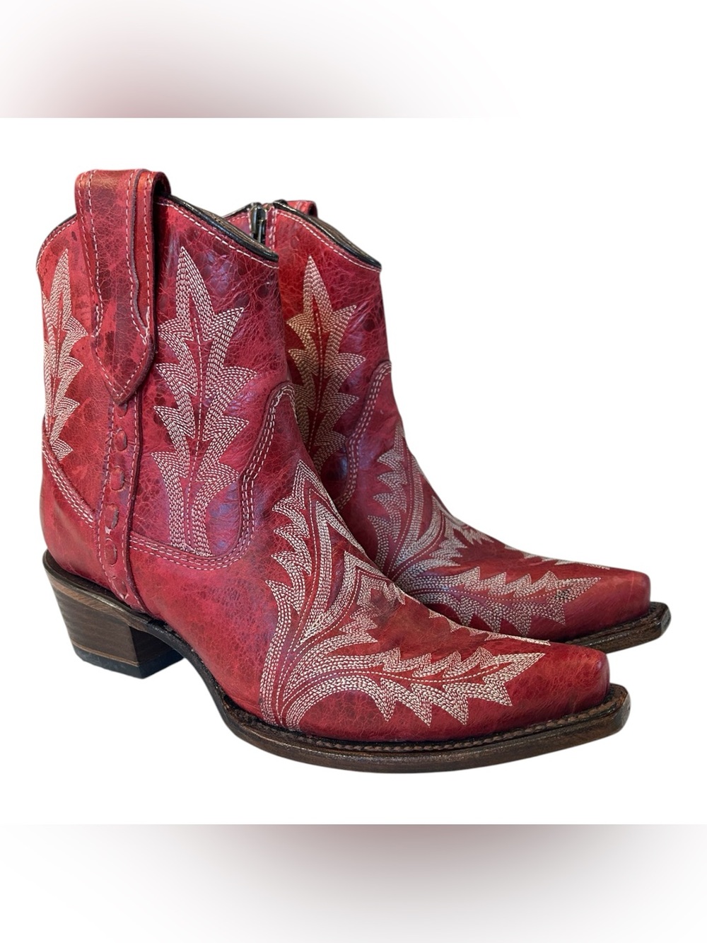 Circle G by Corral Red Embroidered Western Ankle Boots Leather Americana Size 6M